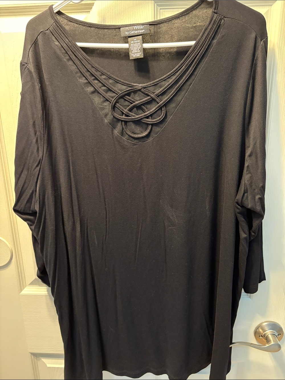 Black V-Neck Long Sleeve Top with Knot Detail